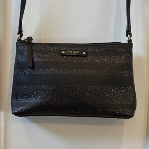 Kate Spade Black Glitter Stripe Crossbody Bag Slim Shoulder bag Zip Top